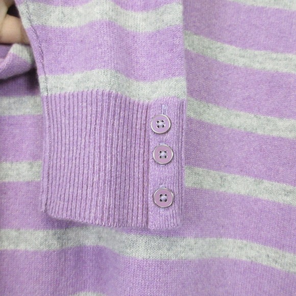 Talbots 100% Cashmere Sweater Women M Purple Striped Long Sleeve Knit Casual 218 - Picture 7 of 9